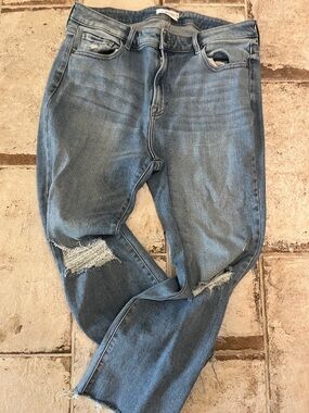 Carly Jean Los Angeles Distressed Straight Leg Jeans - Blue Kate crop boot cut